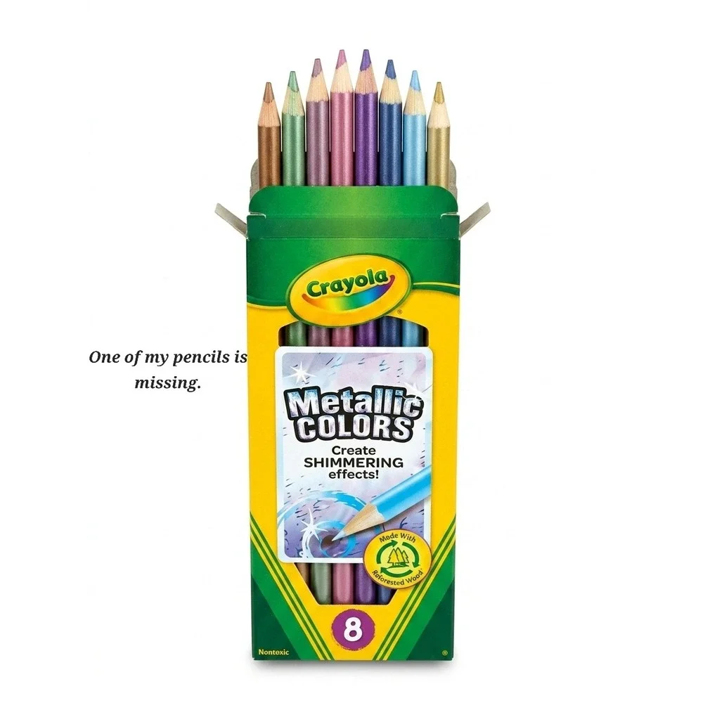 Vintage Crayola Metallic Colored Pencils‎ 8 Count Shimmer Effects Open Box 7/8